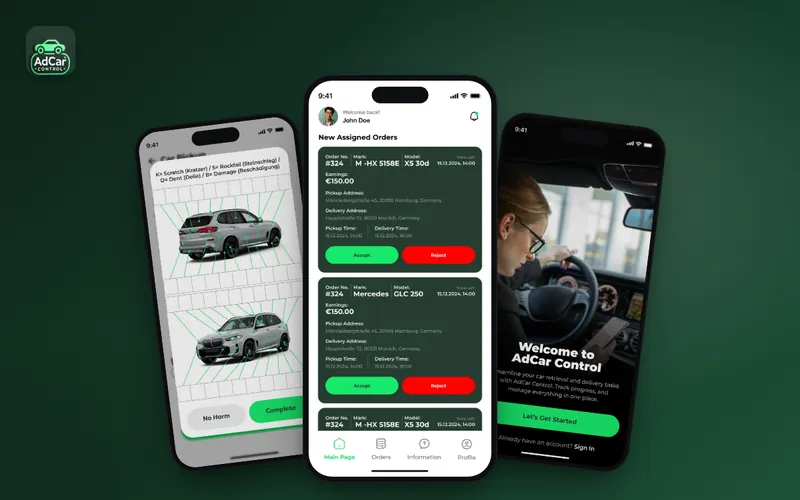 AdCar Control app screens