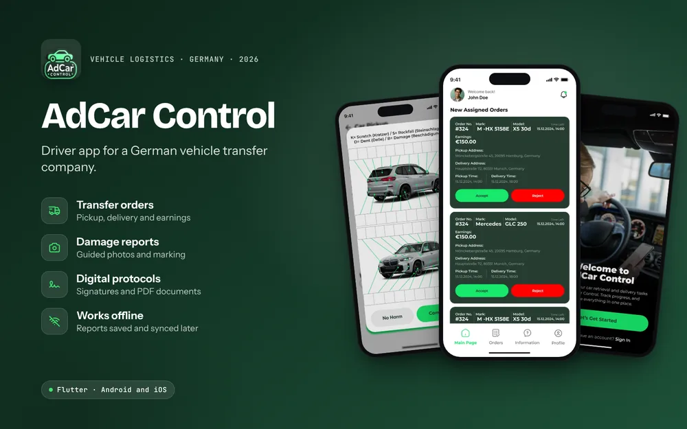 AdCar Control: Transfer orders, Damage reports, Digital protocols, Works offline