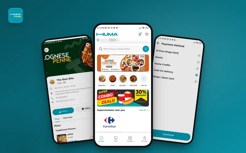 Huma Eats app screens