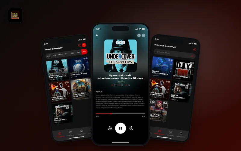 NCR RAW.FM app screens