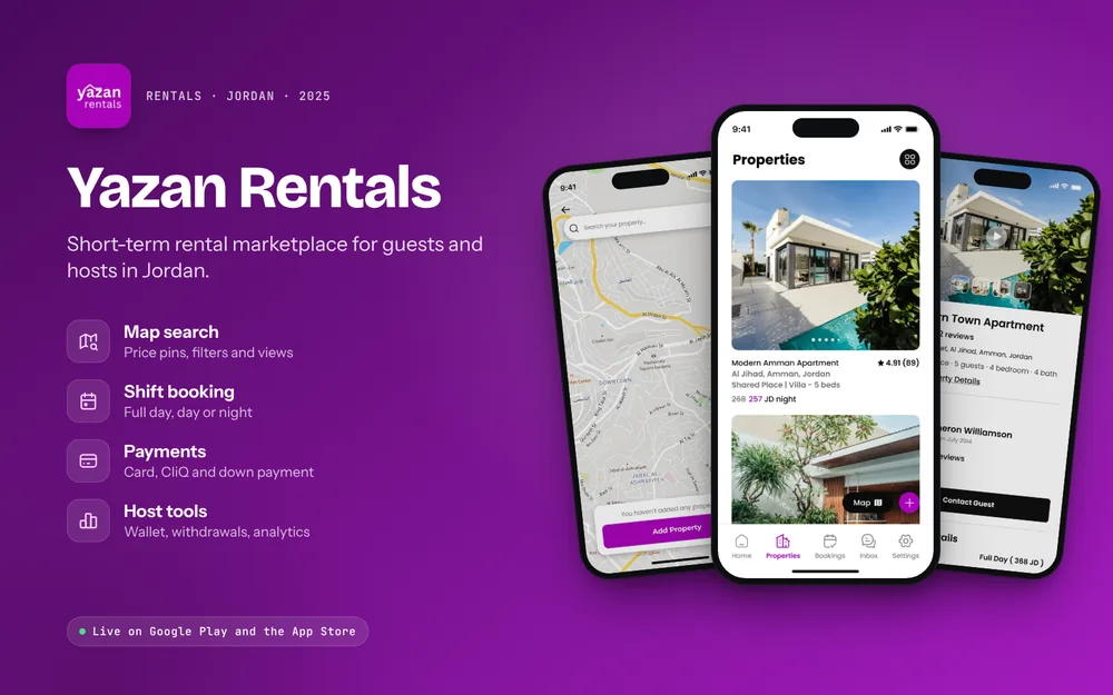 Yazan Rentals: Map search, Shift booking, Payments, Host tools